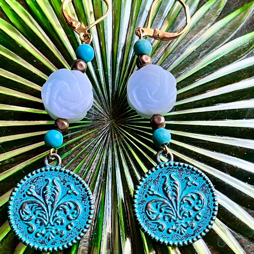 Handmade Turquoise, Amazonite & Patina Dangle Earrings - Boho Earrings - OOAK